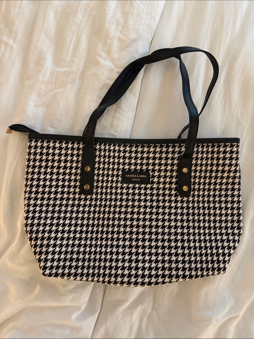 Black & White Houndstooth Tote Bag